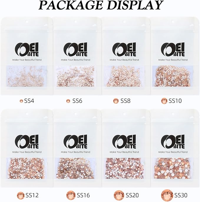 Meibite Champagne Flatback Rhinestones, Glass Rhinestones for Nail Art and Craft, Glue Fix, Loose Crystal Gemstones(Champagne, SS8, 1440pcs, 2.3-2.5mm)