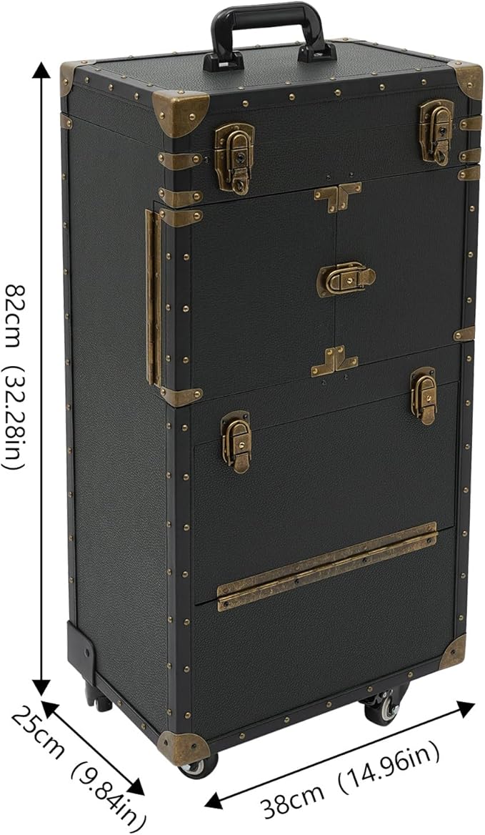 Rolling Lockable Makeup Train Case, Beauty Salon Luggage Hairdressing Trolley Stylist Beauty Salon Cosmetic Luggage Travel Organizer Tool Box for Professional Hairdressers(Balck)