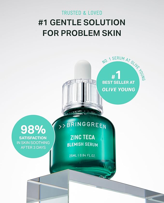 BRING GREEN ZINC TECA Serum with Niacinamide | Soothing Face Serum for Sensitive Skin, Pore Minimizing & Hydrating | Korean Skincare for Breakouts & Uneven Texture