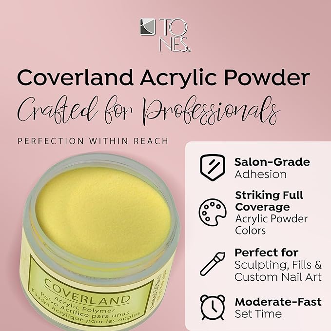 Tones Coverland Acrylic Nail Powder "Lemon Slice" - Limited Edition Acrylic Powder for Nail Design, Sculpting, and Masking Nail Bed Imperfections - Professional Acrylic Nail Supplies - (1.5 Oz)