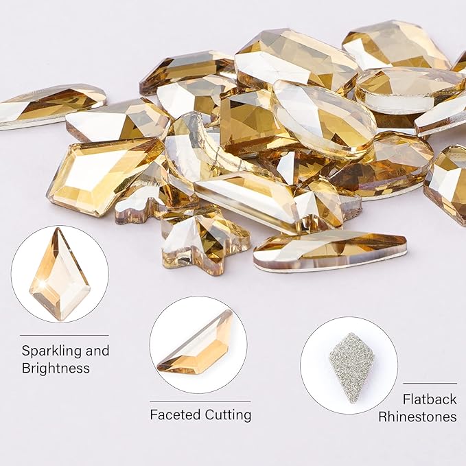 Canvalite 2900Pcs Champagne Rhinestones for Nails, 18 Styles Multi Shape Nail Charms and Gems Shiny Glass Crystal Flatback Nail Rhinestones Set for Nail Art with Rhinestone Picker and Tweezers