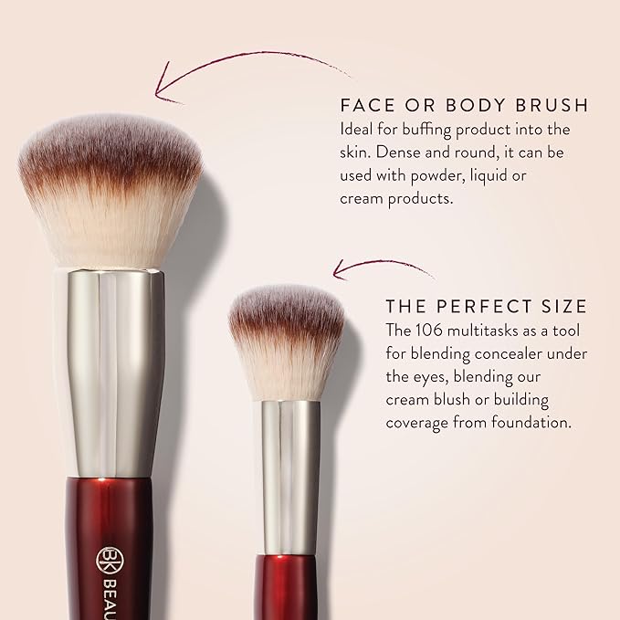 BK BEAUTY - LARGE BUFFER & ROUND FOUNDATION (2PC) - Professional Makeup Brush Set for Liquid or Cream Foundations, Powder & Blush | Premium Face Brushes for Flawless Application