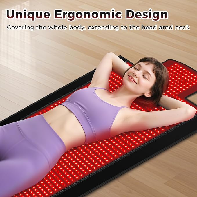 1370 LEDs Dual Full Body Red Light Therapy Mat, Red Light Therapy Blanket, 2570pcs 2in1 LEDs(660nm& 850nm), Premium Leather, Adjustable Timer & Intensity