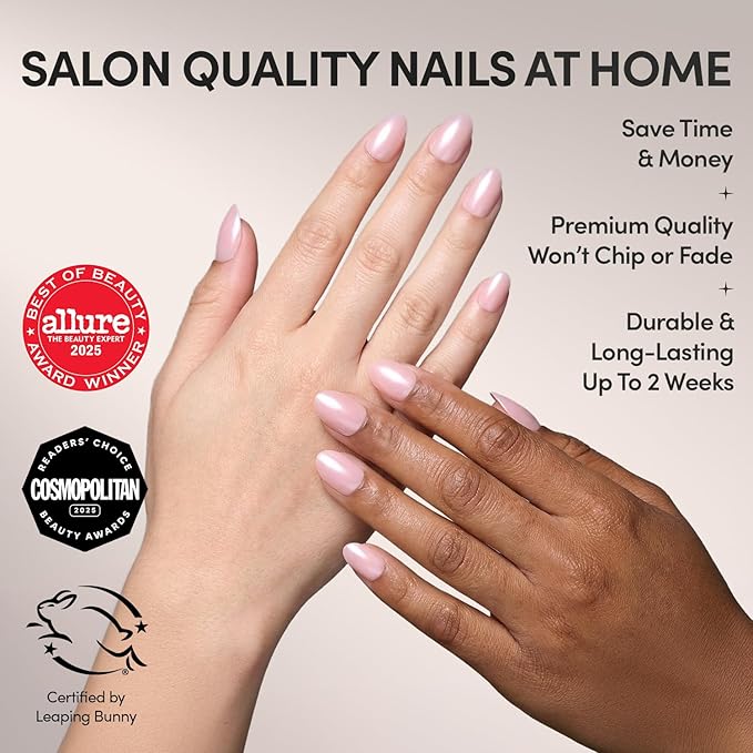 Glamnetic Press On Nails - Pinch Me | Short Oval Fake Nails, Blush Pink with a Glossy, Glazed Finish, Salon Quality | 15 Sizes - 30 Nail Kit with Glue