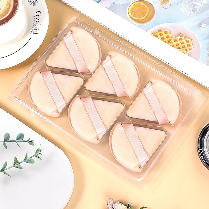 6 Pieces Triangle Powder Puff Soft Makeup Sponge Make Puff for Face Powder Cosmetic Foundation Sponge Makeup Tool Valentines Day Galentines Day Gifts for Women (Flesh)