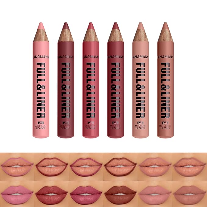LANGMANNI 6Pcs Matte Velvet Lip Liner Pencil Set - Highly Pigmented,Smudge-Resistant Lip Pencils for Shaping & Contouring,Vegan & Cruelty-Free(#1+2+3+4+5+6)