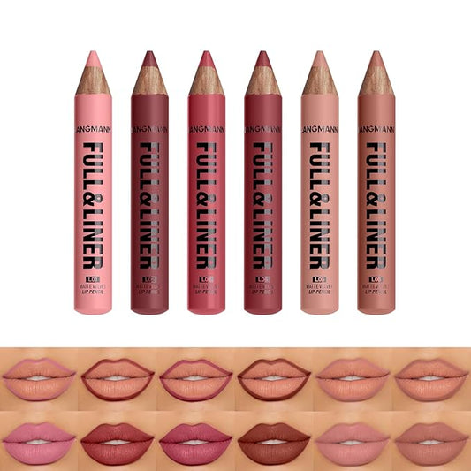 LANGMANNI 6Pcs Matte Velvet Lip Liner Pencil Set - Highly Pigmented,Smudge-Resistant Lip Pencils for Shaping & Contouring,Vegan & Cruelty-Free(#1+2+3+4+5+6)