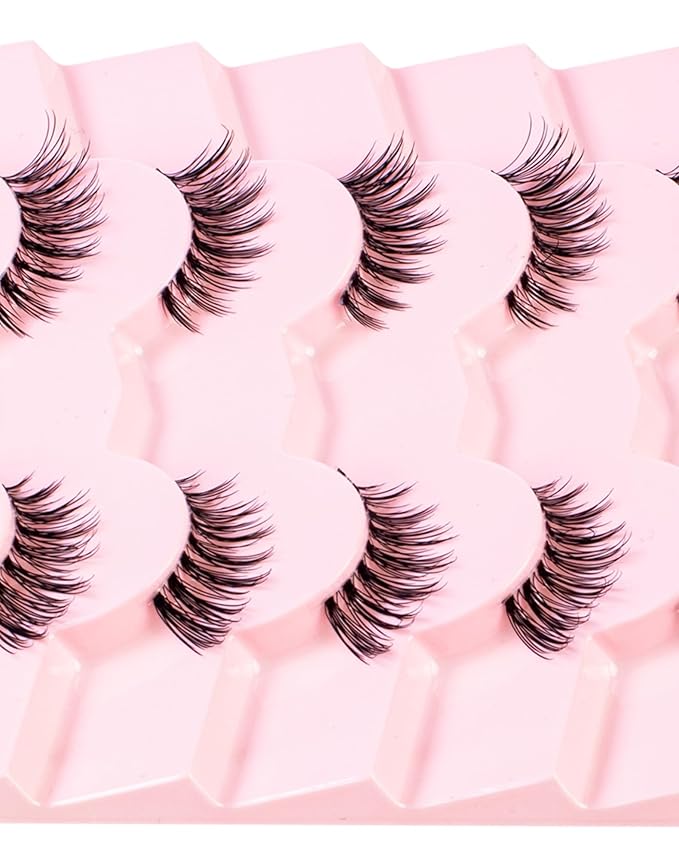 Manga Lashes Natural Look Anime Half Lashes Manhua False Eyelashes Clear Band Lashes 3D Wispy Corner Eyelashes Asian 3/4 Eye Lashes Pack Korean Style Manhwa Lashes 7 Pairs Manga05