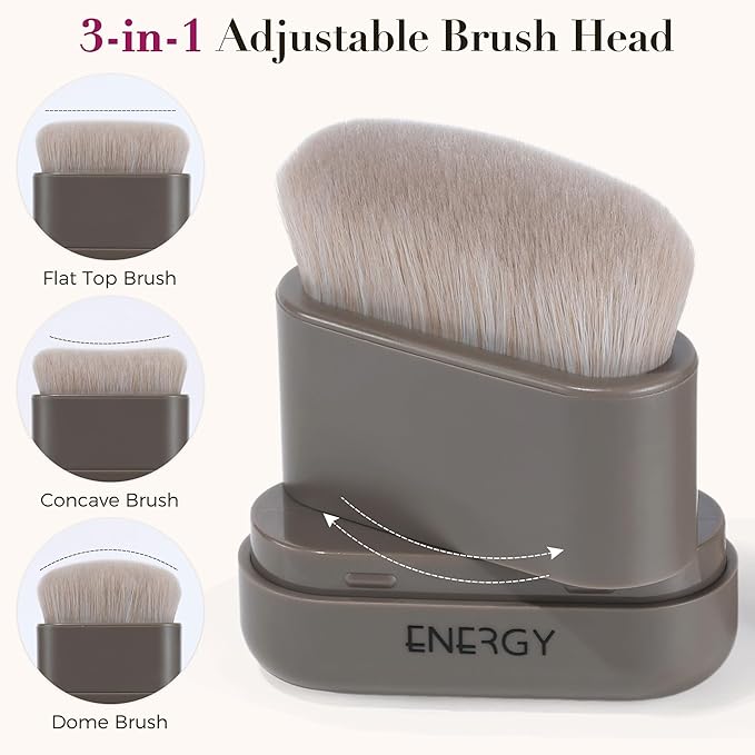 ENERGY Kabuki Foundation Brush with Cover – Adjustable Head, Small Travel Makeup Brush for Cream, Liquid, Powder, Bronzer or Highlight, Face Contour Brushes for Easy Blending, Self Tanner Mini