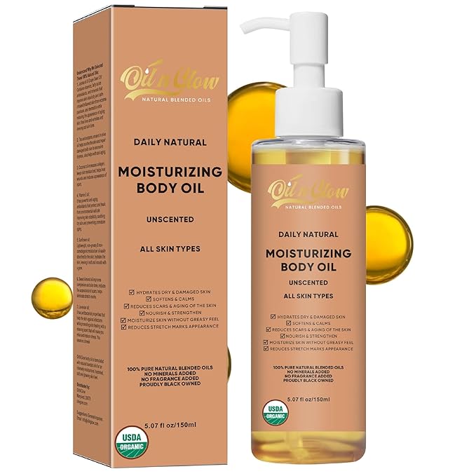 USDA Certified 100% Organic Pure Natural Hydrating Body Oil After Shower With Coconut, Jojoba, Olive & Almond Non-Greasy Moisturizing Oil For Women & Men Dry Skin 5.07 fl oz/150ml - Unscented