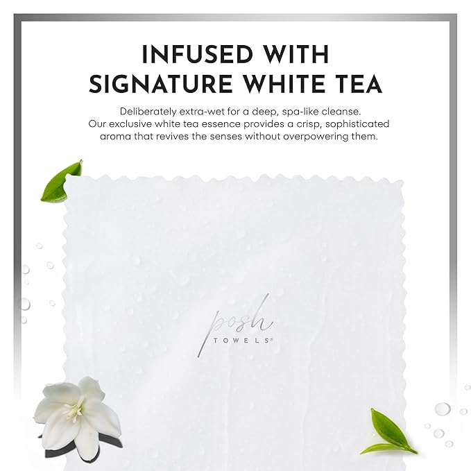 Ultra Premium White Tea Scented Towelettes - 20 Pack Extra Large 9.5" Microfiber Wet Wipes for Golf, Travel & Spa - Individually Wrapped Luxury Refreshing Cloths