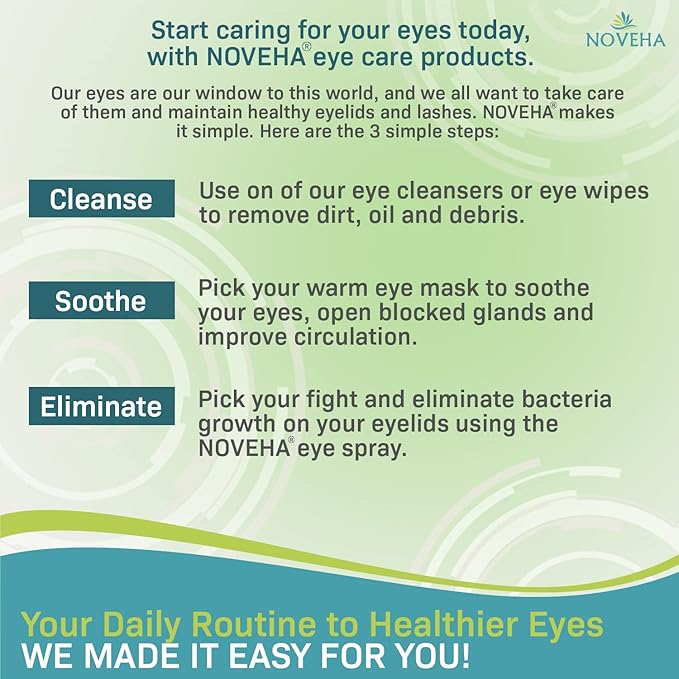 NOVEHA 60PCs Dry Wipes - Gentle & Hypoallergenic Daily Eye & Nasal Cleanser Wipes - Makeup Removal - Calm, Relieve, Soothe, Hydrate Your Skin Naturally - Can be Use with our Foam and Cleanser Line