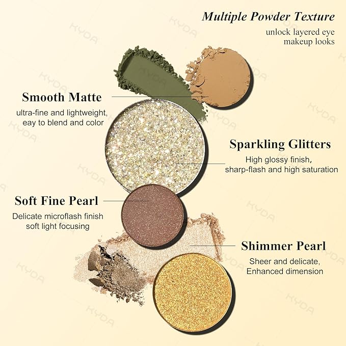 KYDA 12 Colors Olive Green Eyeshadow Palette, Sparkling Reflective Green Bronzer Eyeshadow, Matte Olive Ginger Nude Eyes Shadow, Smooth Blendable Powder, Smokey Eyes Makeup