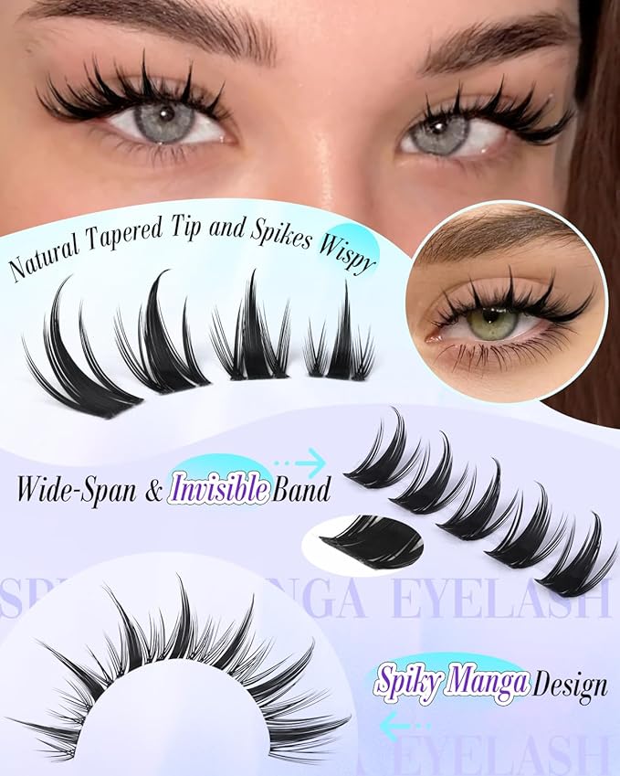Wispy Lash Clusters Spikes Manga Cluster Eyelash Extensions Natural Invisible Band Spiky Eyelash Clusters Fairy Anime Individual Lashes 10-16mm Doll Lash Extension