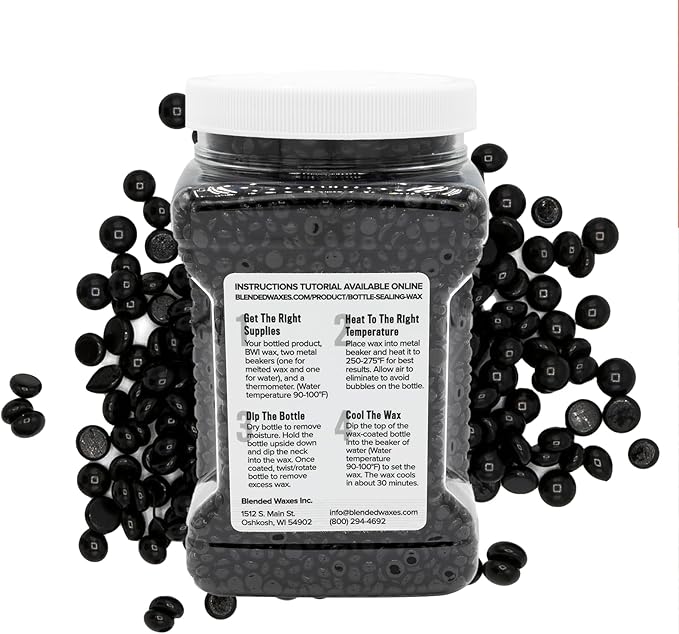Blended Waxes, Inc. Bottle Sealing Wax Beads, Premium Pastille Wax Seal Beads For Wine, Beer, and Liquor Bottle Closure, Seals Between 25-30 Bottles, 1 lb, Gloss Black