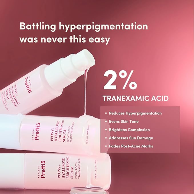 Botanic Pretti5 Peony+ Hyaluronic Brightening Serum for Uneven Skin Tone, Hyperpigmentation & Hydration, Lightweight, Clean Formula, Sensitive-Skin Friendly