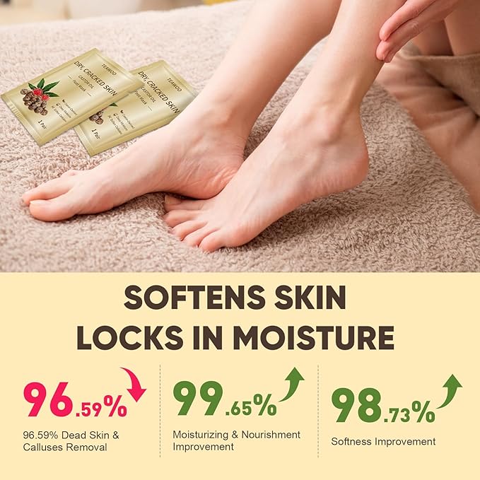 TEAWOO 18 Pairs Moisturizing Foot Masks with Castor Oil & Jojoba Oil, Intensely Hydrating Foot Mask For Dry Cracked Feet, Moisturizing Socks for Cracked Heel Treatment