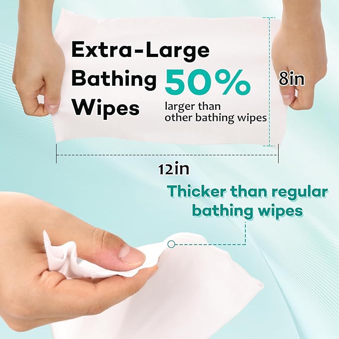 XL Bathing Wipes No Rinse for Adults – 24 Packs (240 Count)- Extra Thick & Large Shower Wipe, Ideal for Men, Women & Elderly – Soft & Gentle Disposable Bath Wipes - Camping & Travel Essentials