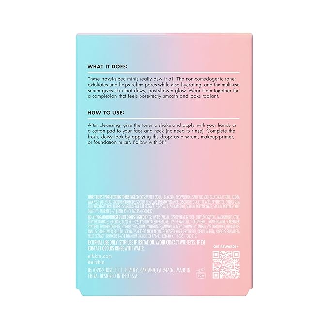e.l.f. Skin Thirst Burst Dew-O, Travel-Sized Skincare Set, Exfoliating Facial Toner & Hydrating Serum Drops, Gives Skin A Dewy, Bouncy Glow, Vegan & Cruelty-Free
