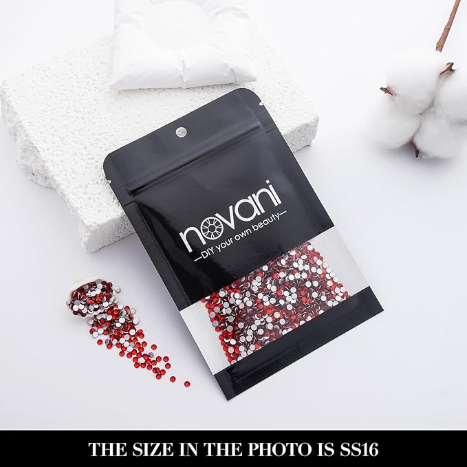 Novani 3000 Pieces Flatback Rhinestones Glass Round Gems Red Crystals for Nail Art DIY Crafts Clothes Shoes,SS16,3.8-4.0mm
