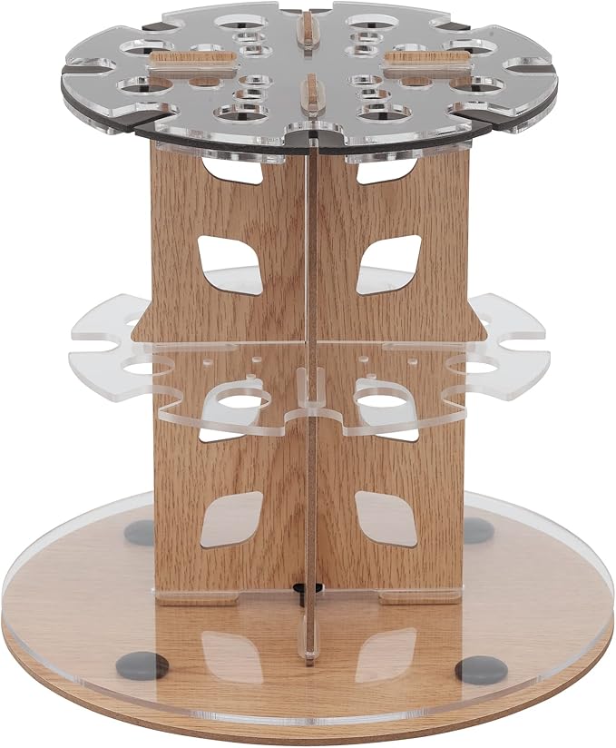 Mezzo Dual Artist Brush Holder and Drying Rack - Rotating Wood Grain Laminate Multi Layer Desk Stand - Professional Storage Display Organizer for Paintbrushes