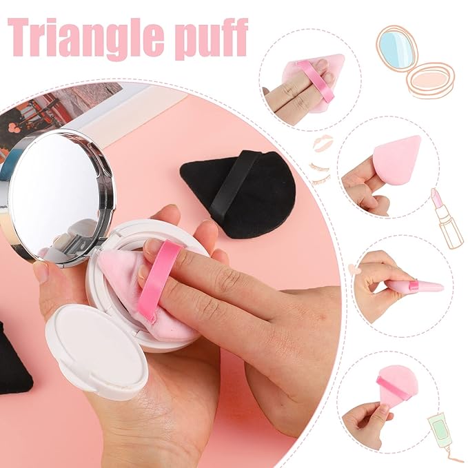 Pimoys 6 Pieces Powder Puff Valentines Day Gifts for Her Face Makeup Sponge Soft Velour Triangle Powder Puffs Beauty Sponge for Loose Powder (Black, Pink)
