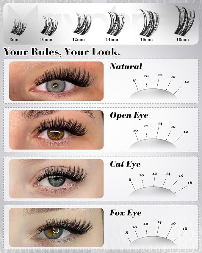 Flaunt Lash Clusters Kit Wispy Cluster Eyelash Extensions 8-18MM Volume Individual Lashes CD Curve Wet Look Eyelash Clusters with Lash Bond and Seal Kit by Mavphnee