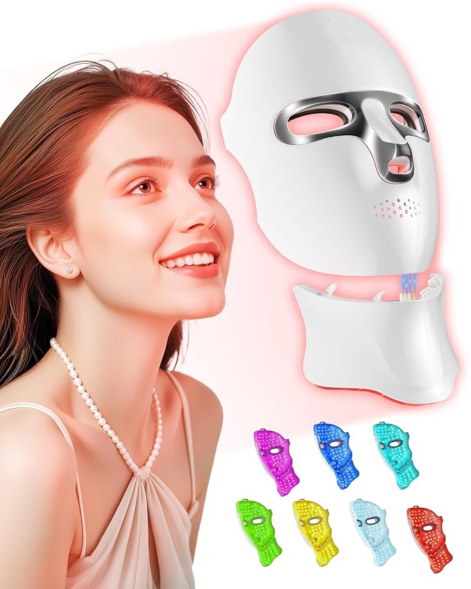LED Light Therapy Mask Skin Care Mask, LED Red 630±5nm & NIR 830nm Wavelength for Home Use(silver)