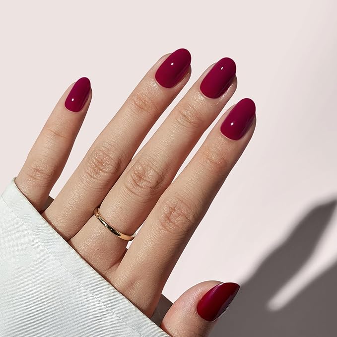 BTArtbox Press On Nails Short - Valentines Press on Nails Red Short Oval Nails Fake Nail with Nail Glue, Fit Perfectly, Reusable Stick On Nails in 16 Sizes, 30 Nail Kit, Grape