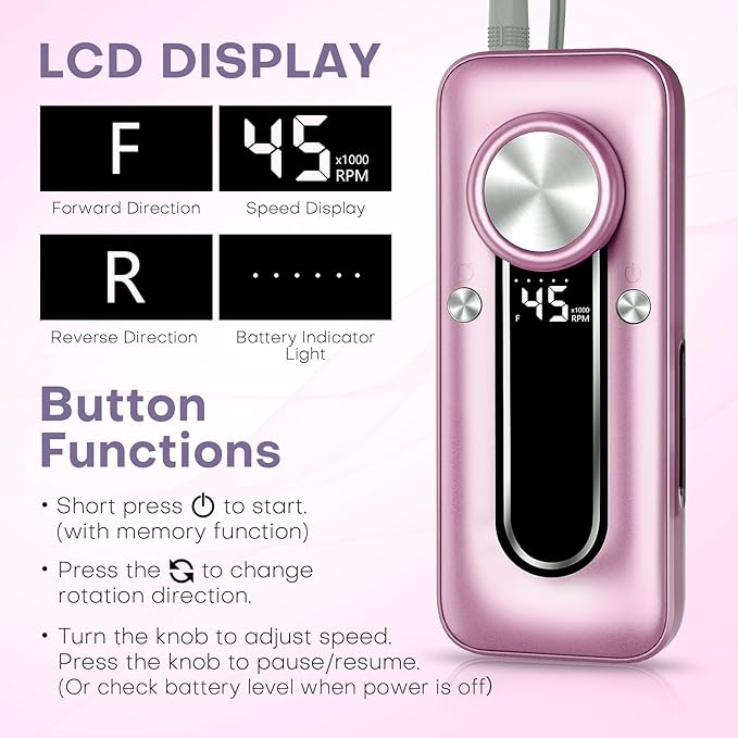 TUOBEO Nail Drill Electric Nail File Kit 45000 RPM Professional Efile Nail Set,Cordless Portable Rechargeable Acrylic Gel Nail Polish Remover Machine Pedicure Manicure Tool with 11 Bits for Salon Home