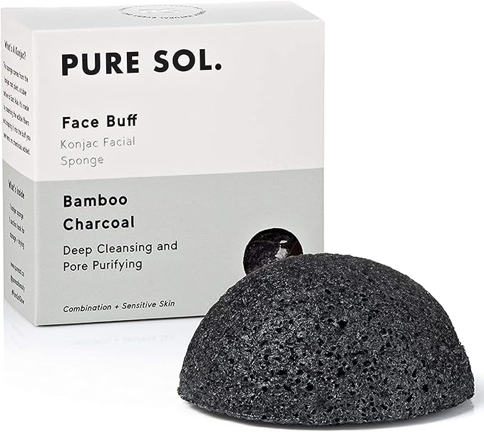 pureSOL Konjac Sponges - Activated Charcoal - Facial Sponge, 100% Natural Sponges, Eco-Friendly - Great for Acne, Exfoliating