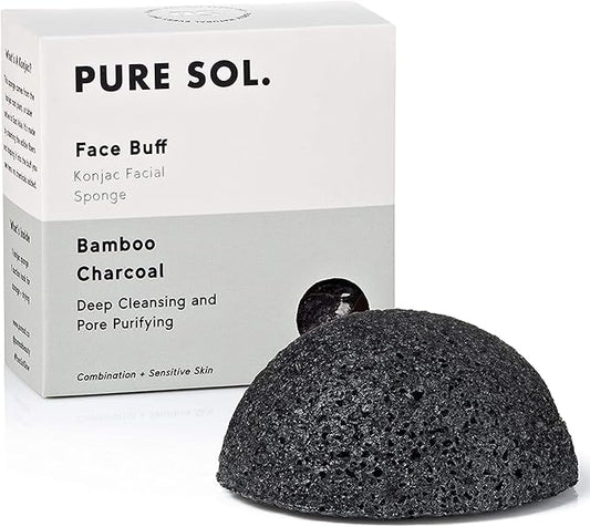 pureSOL Konjac Sponges - Activated Charcoal - Facial Sponge, 100% Natural Sponges, Eco-Friendly - Great for Acne, Exfoliating
