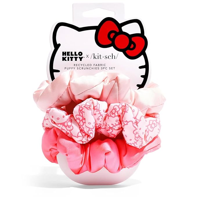 Hello Kitty x Kitsch Matte Satin Scrunchies for Women - No Crease Hair Ties No Damage | Scrunchies for All Hair Types | Stylish & Comfortable, For Ponytails & Buns | Ideal Gifts for Women - 3pcs