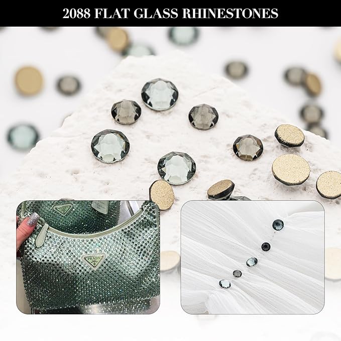 Novani Gray Rhinestones 1440pcs Flat Back Round Rhinestone Style 2088 Sparkly Crystal Gemstones for Nail Art and Crafting SS16,3.8-4.0mm