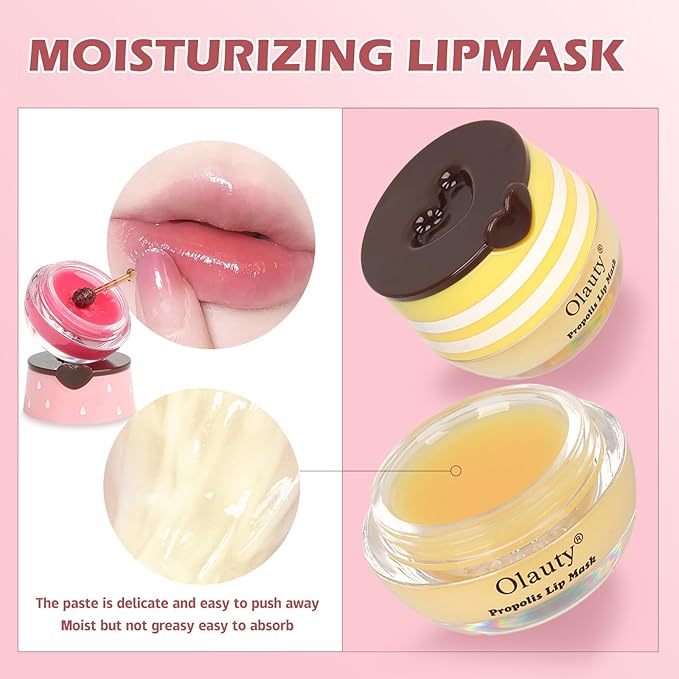 3 PCS Bee Lip Balm Honey Pot,Strawberry, Watermelon, Honey Flavors,Hydrating Lip Masks Overnight Reduces Lip Lines,Lip Prevention Dry &Cracked, Lip Balm Bulk, Christmas Gifts