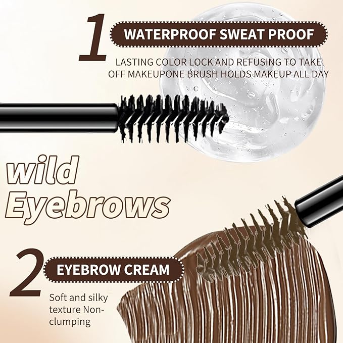O'CHEAL Double-Ended Tinted Eyebrow Gel, Waterproof, SmudgeProof Brow Glue with Brush, Quick-Drying, 24HR Brows Makeup for Natural Full Brows, 3D Eyebrow Mascara for Women (Grey)