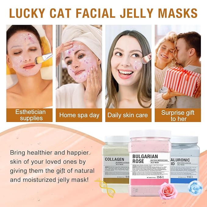 LUCKY CAT Jelly Mask for Facials Professional, Hydrating & Moisturizing Peel-Off Gel Jelly Face Mask Skin Care for Deep Hydration & Glow, Professional Spa Use for All Skin Types 23 Fl Oz (Turmeric)