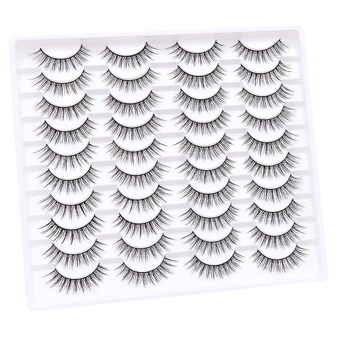 False Eyelashes 20 Pairs Wispy Lashes Faux Mink Lashes 14mm 3D Fluffy Cat Eye Lashes （style 20-059)