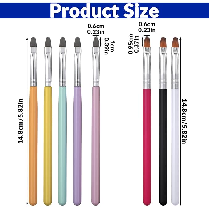 UV Gel Nail Brush, 8 PCS Poly Extension Gel Brush Nail Art Tips Builder Brushes Nails Painting Set French Tip Detail Remover Manicure Brushes Detail Nails Arts Brushs for Art Design