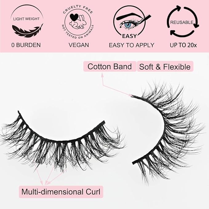 Lashes Mink Bulk 30 Pair Wholesale Lashes 5D Fluffy Eyelashes Wholesale Faux Mink Eyelashes Natural Medium Length Fake Lash with Portable Pack (Round Ultra-Wispy 30 Pairs)