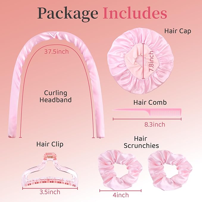Heatless Hair Curler with Silk Bonnet Wrap – No Heat Hair Rollers for Long Hairs– Effortless Curls with Soft, Durable Headband Curling rod Set –Achieve Wavy and Heatless Curls Overnight