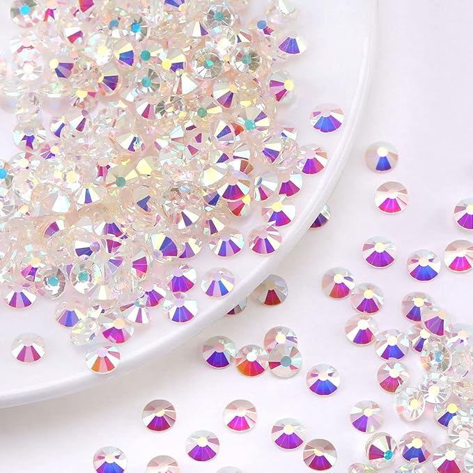 Novani Rhinestones 1440pcs SS10 Glass Rhinestones Crystal Flatback Gemstones for Crafts Nails Makeup Bags and Shoes Decoration（SS10, Transparent AB）