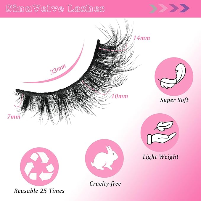 SinuVelve Extra volume False Lashes Wispay Cat Eye Lashes Natural Look Manga strip lashes 14mm D Curl Reusable 25 Times Super Soft Fake Mink Eye Lashes Light Weight Lash Strips Wispy By Hiklasy
