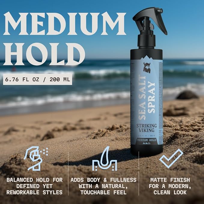 Striking Viking Sea Salt Spray for Men - Medium Hold, 6.76 Fl Oz (200 ml) - Salt Water Spray for Hair & Volume Boost - Beach Waves & Hair Curl - Paraben-Free Organic Formula
