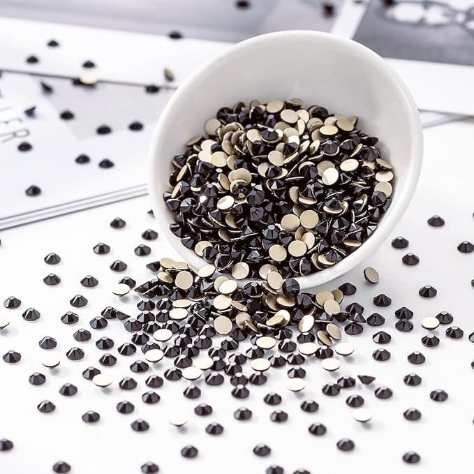 Meibite Black Flatback Rhinestones, Glass Rhinestones for Nail Art and Craft, Glue Fix, Loose Crystal Gemstones(Black, SS20, 1440pcs, 4.6-4.8mm)
