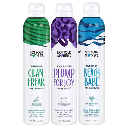 Not Your Mother's Dry Shampoo Spray Signature Assortment (3-Pack) - 7 oz Each - Clean Freak, Plump for Joy & Beach Babe - Instantly Absorbs Oil & Extends Style Life for Refreshed Hair