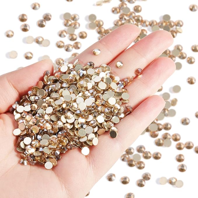 Beadsland Flatback Rhinestones Bulk,14400pcs Gold Rhinestones for Nails Crafts Clothes DIY Decoration, Golden Shadow, SS16, 3.8-4.0mm