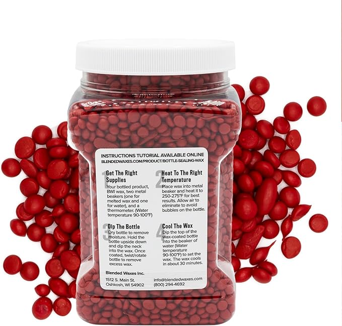Blended Waxes, Inc. Bottle Sealing Wax Beads, Premium Pastille Wax Seal Beads For Wine, Beer, and Liquor Bottle Closure, Seals Between 25-30 Bottles, 1 lb, Red Metallic
