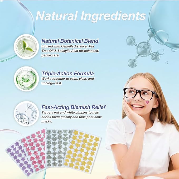 Pimple Patches for Face, Shimmer Star Hydrocolloid Acne Patches, Cute Zit Covers & Spot Stickers with Tea Tree Oil & Salicylic Acid, 3 Sizes (10mm, 12mm, 14mm), 160 Count