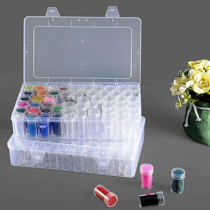 Notgia 2packs 60 Grids Bead Organizer and Storage Diamond Painting Containers Portable Plastic Case Box Arts Crafts Storage for Seeds Beads Sewing Cosmetic Nail Glitter Powder Small Parts Rhinestones